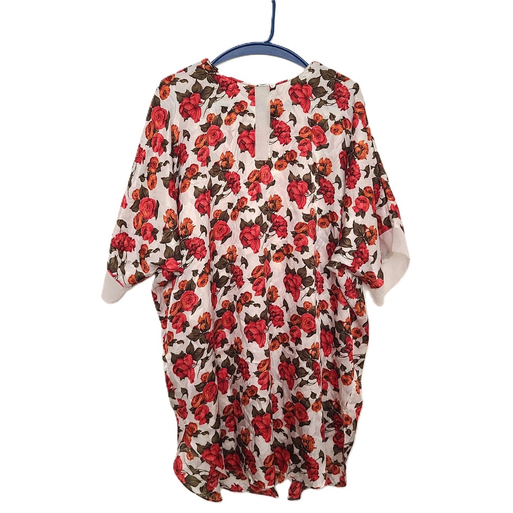 Natori Red Floral Sleep Gown Shirt Night LARGE Coquette Satin Feminine Dainty L